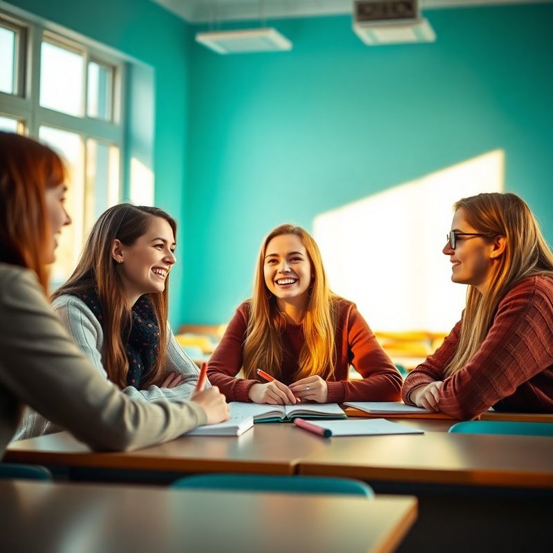 Elevi zâmbind și studiind împreună într-o sală de clasă luminoasă din Galați